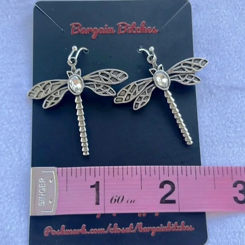 New dragonfly earrings drop dangle silver tone boho earrings‎ cute